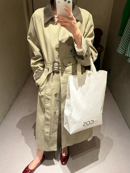 J26 / 撞色翻領復古長款trench coat