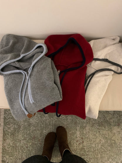 // 30%raccoon撞色邊連帽毛衣