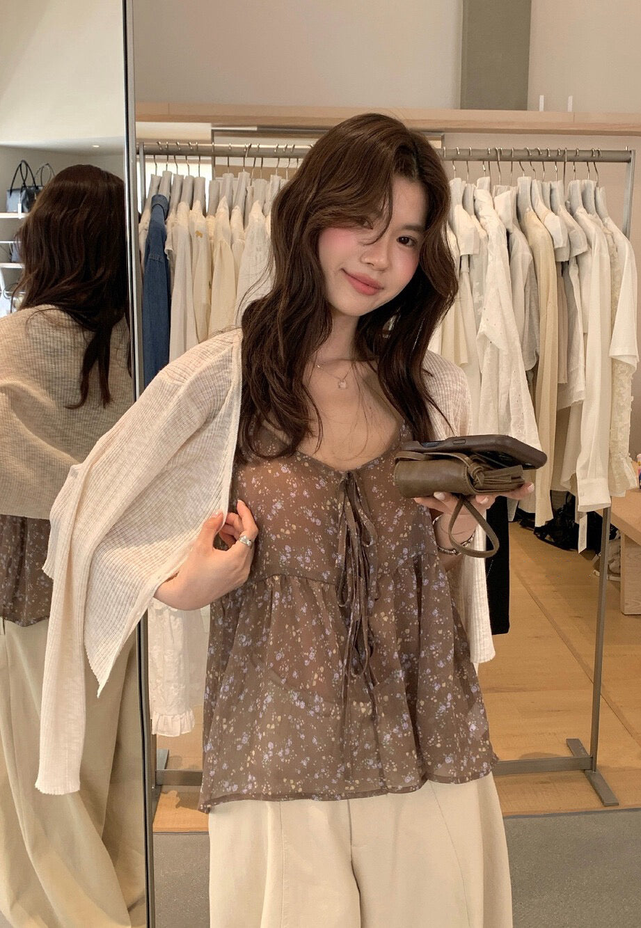 // 綁帶碎花雪紡小吊帶