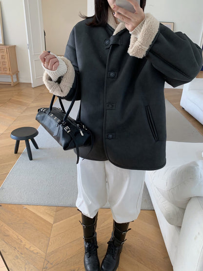 // 特別翻領設計皮毛一體中長外套