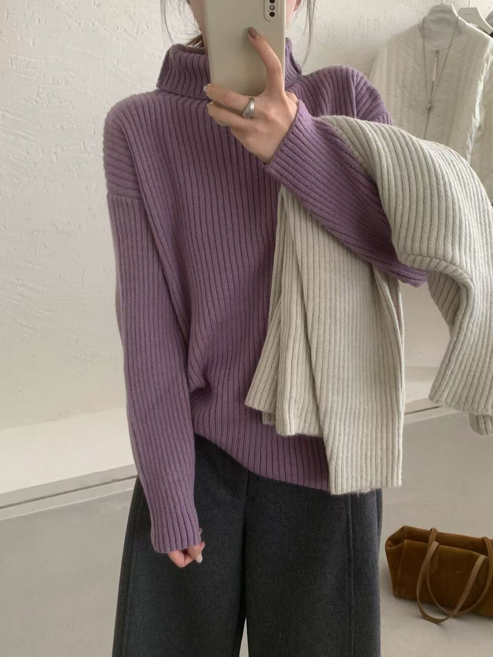 // 高領直坑紋親膚毛衣