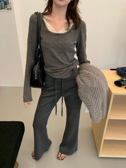 B157 / 拼接假兩件lace吊帶長袖TEE