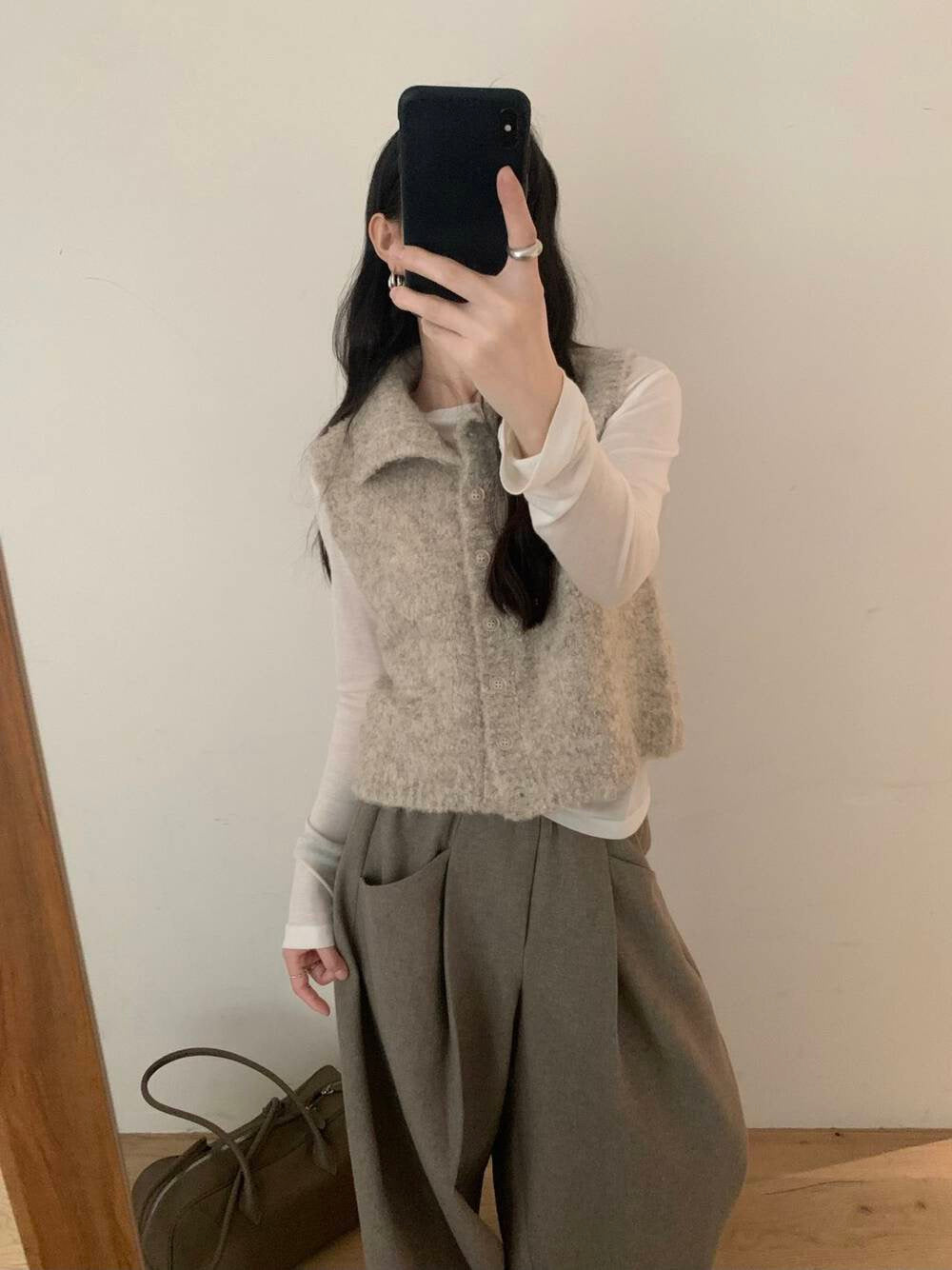 // 25%羊毛慵懶高級感壓褶口袋褲