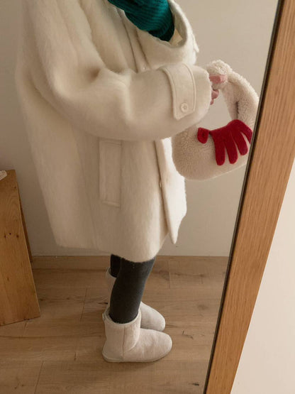 // 法式復古感35%羊毛翻領中長外套