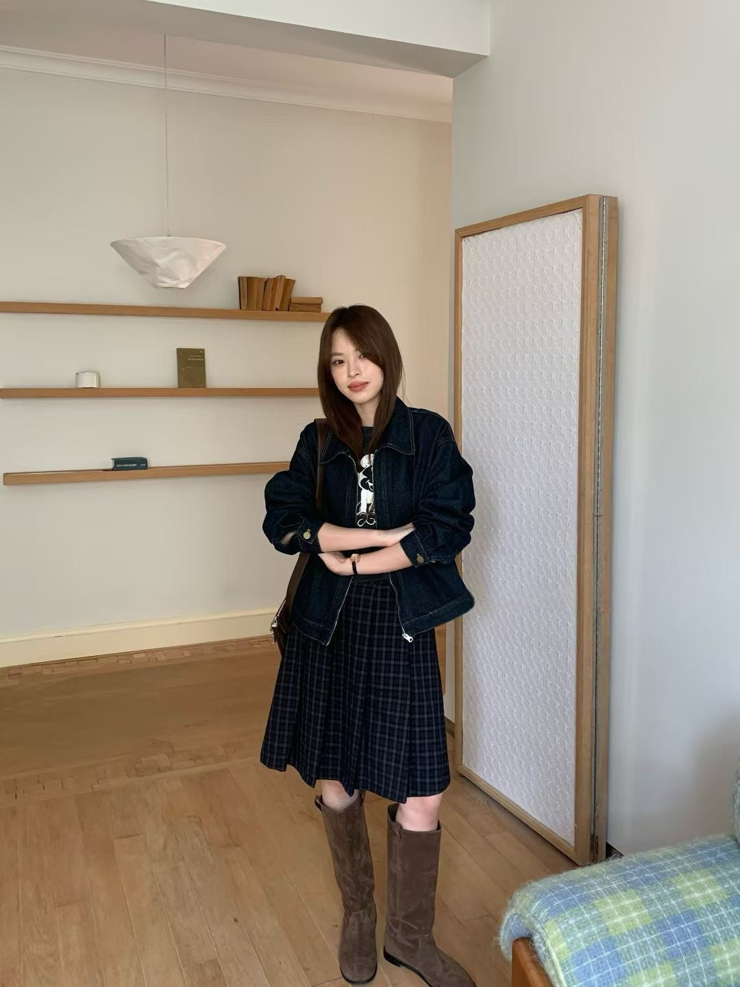 (現貨) // 簡約cutting翻領拉鍊牛仔外套