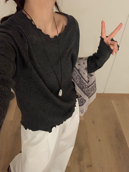 // 5%fine wool超親膚大彈性木耳邊TEE