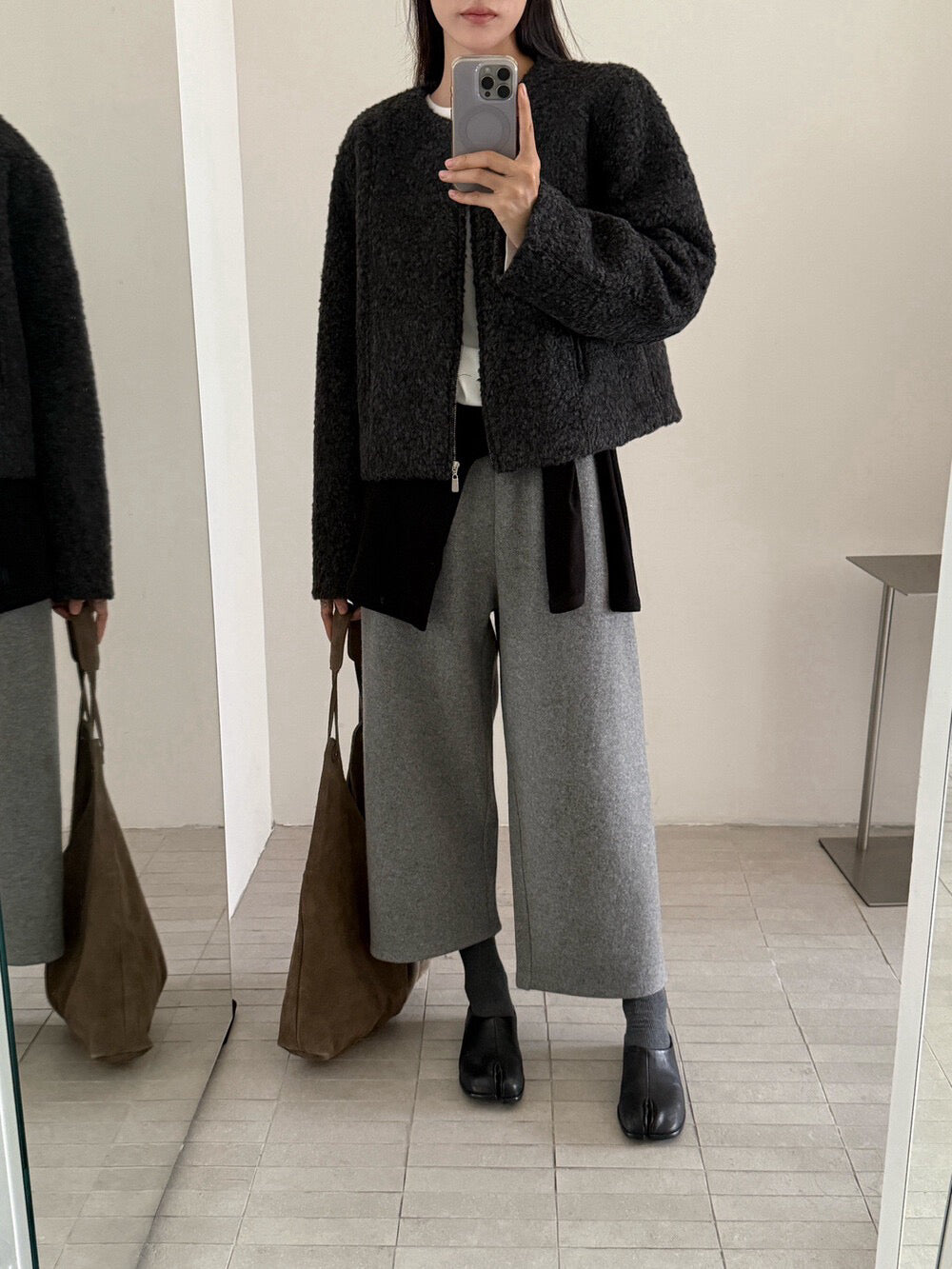 // 圓領圈圈絨簡約拉鏈外套