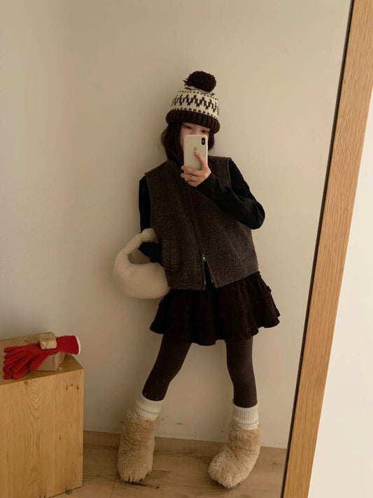 // 40%羊毛小立領拉鍊背心外套