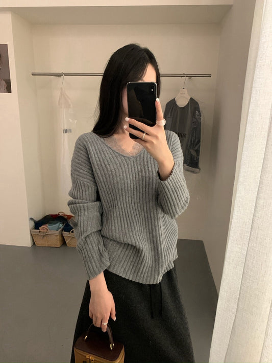 // 12%綿羊毛lace邊假兩件NT