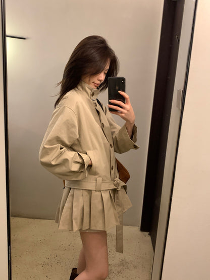 // 設計感百褶腳可立領trench coat