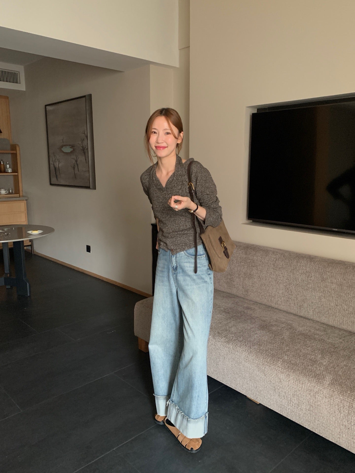 // 超韓疊穿掛頸背心+V領外套兩件套