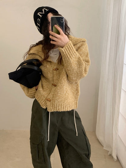 // 重工雜色線可立領牛角鈕CD