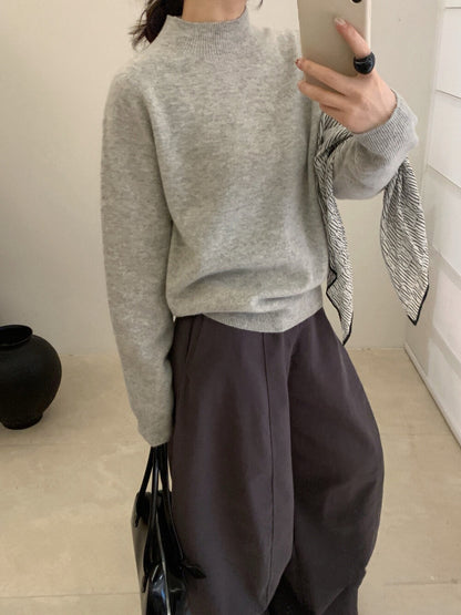 // 100%綿羊毛無縫一體小立領針織上衣