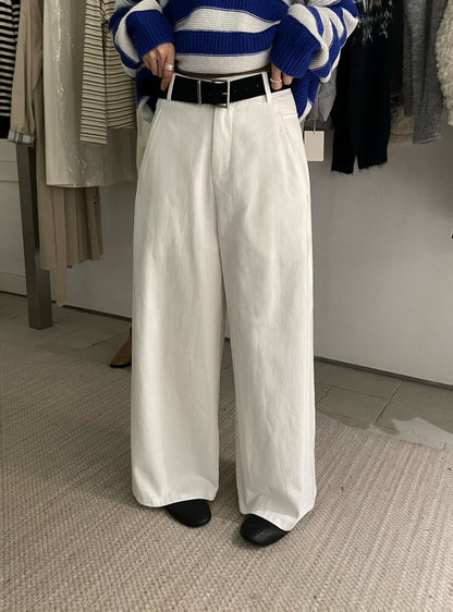 // 質感天絲棉直腳褲(連腰帶)