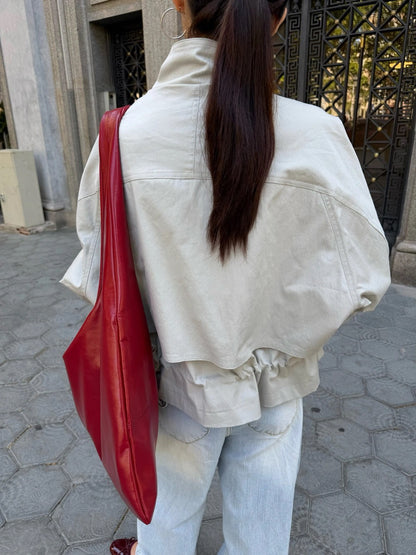 J07 / 立領廓型可束繩中短款trench coat