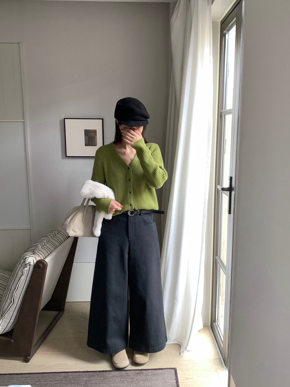 // 溫柔色系經典粗坑紋V領CD