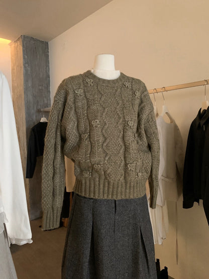 // 絕美蝴蝶結織紋麻花毛衣