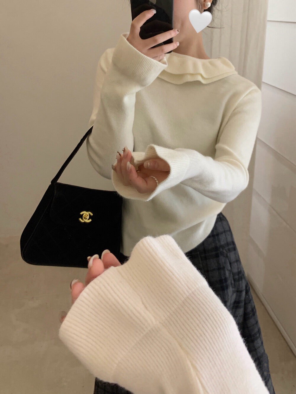 // 法式雙層花邊領+袖針織上衣