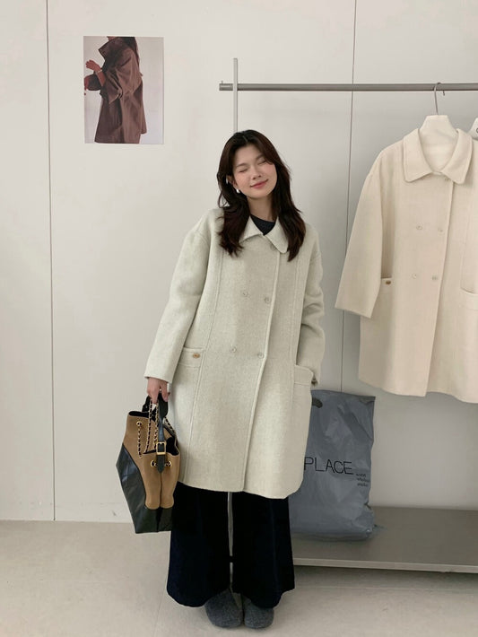 // 100%羊毛經典雙排扣手工雙面外套