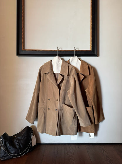 (現貨) // 薄款麂皮絨中長翻領外套