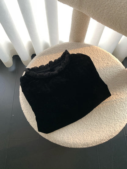 // 氣質絲絨花邊領後綁帶拼lace腳BL