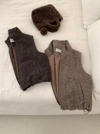 // 40%羊毛小立領拉鍊背心外套