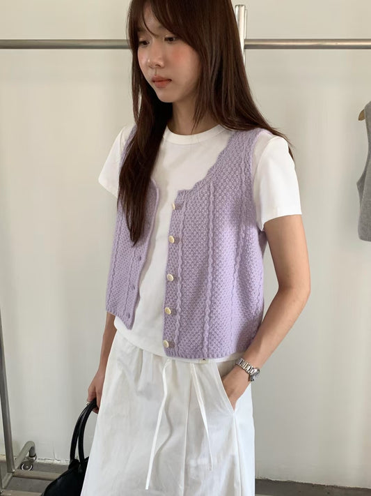 // 精緻波浪花邊織紋背心