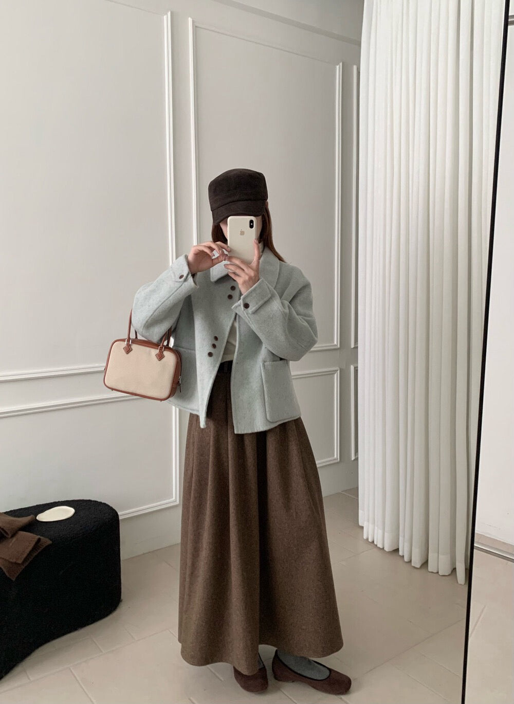 // 70%wool設計感鈕扣雙面手工外套