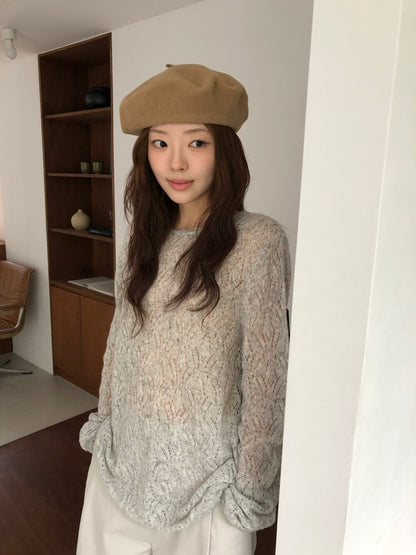K01 / 絕美鏤空花紋柔軟針織上衣(22%wool)