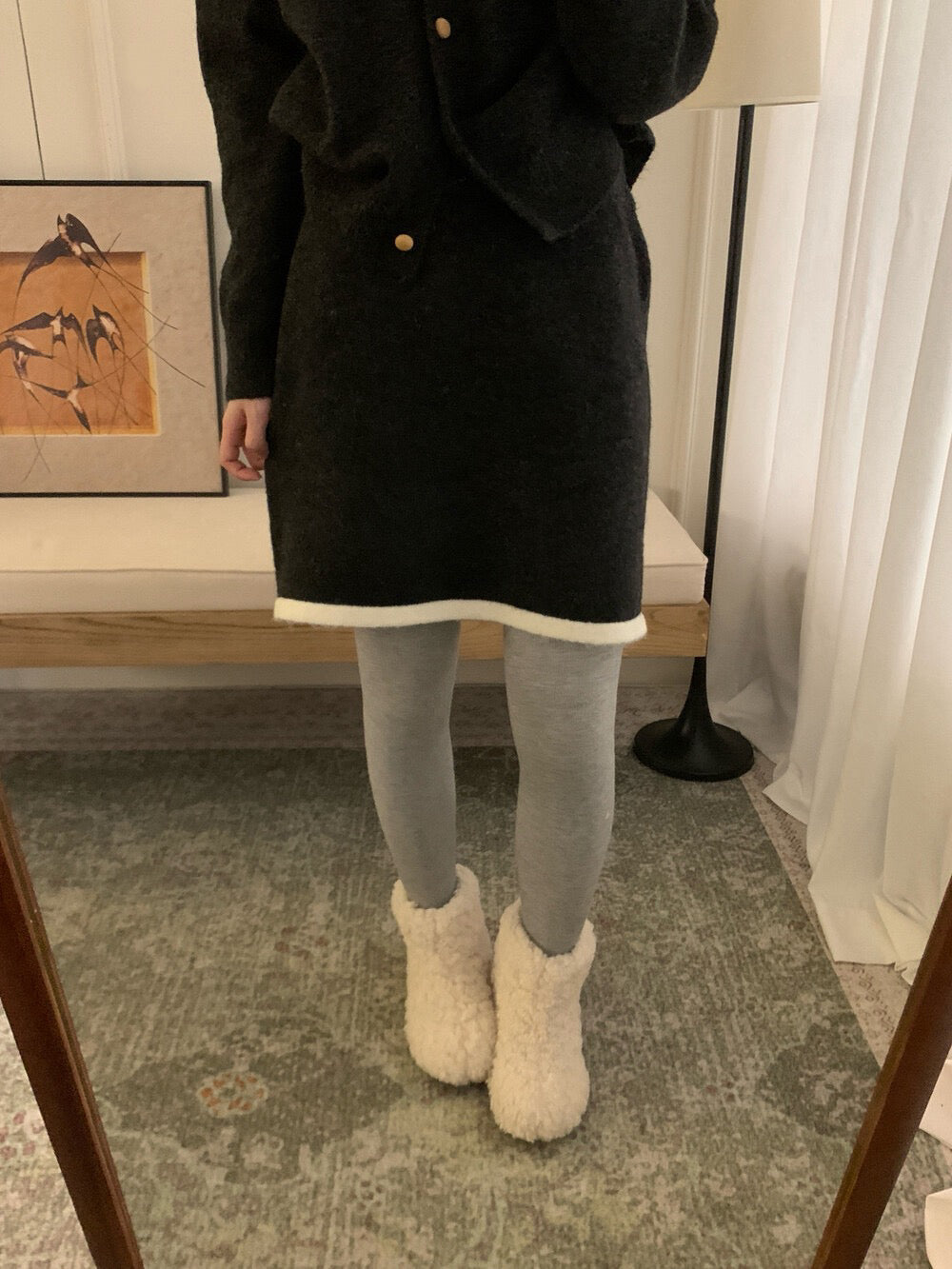 // 撞色領特別鈕扣開胸上衣+裙子套裝