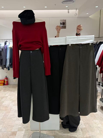 // 褲型超美的簡約加絨毛呢褲