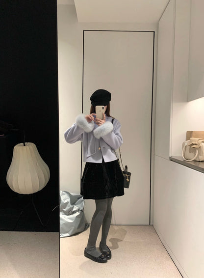 // 減齡款絲絨菱格蓬蓬短裙