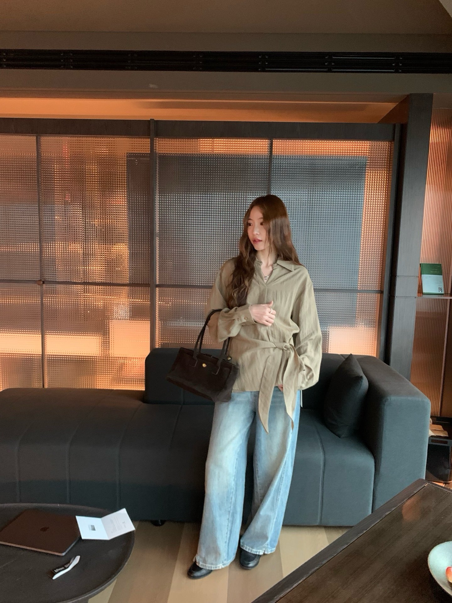 // lyocell混麻超高質綁結恤衫