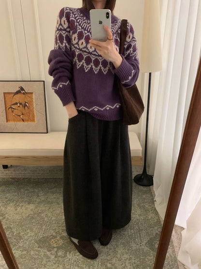 // 30%raccoon超美配色花紋毛衣