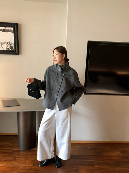 // 雙面毛呢可立領中短外套