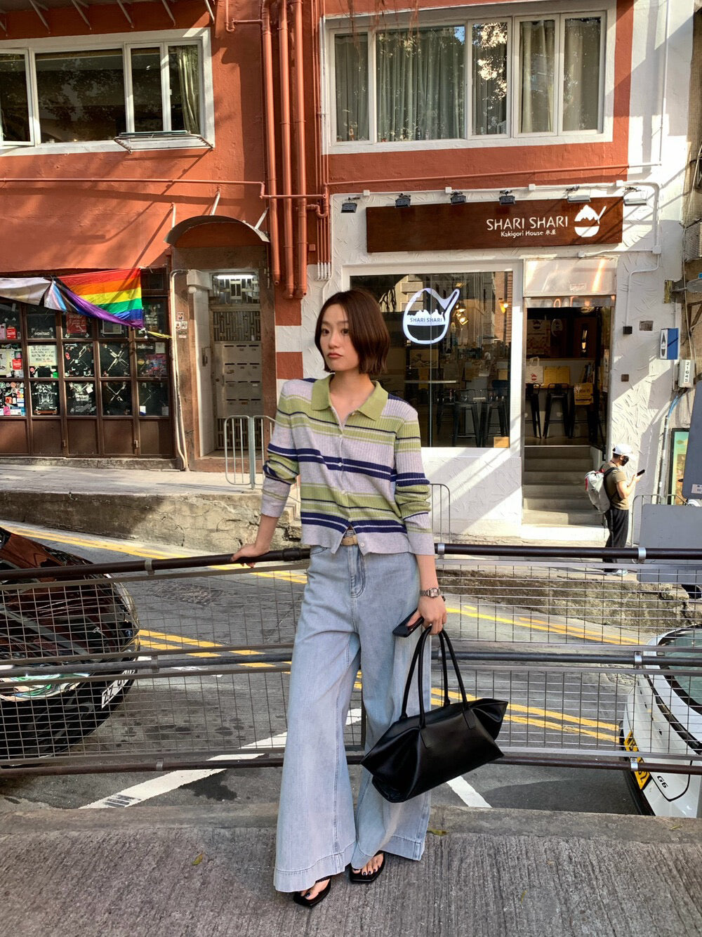 // 超舒服竹節棉軟身牛仔闊褲(連腰帶)