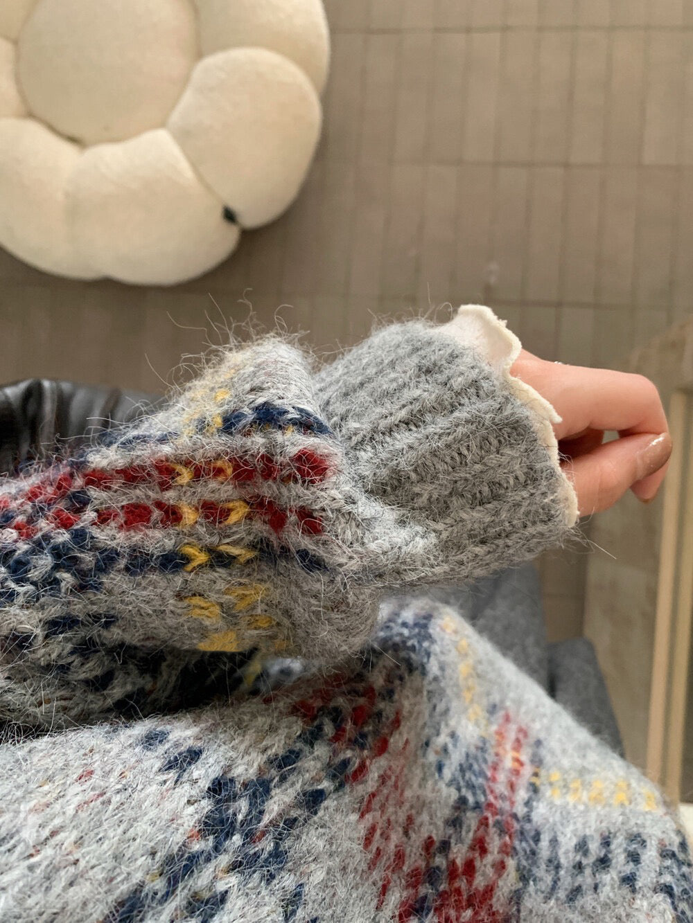 // 聖誕風復古感格紋混羊毛毛衣