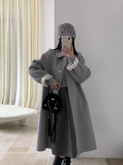 // 極簡高級感翻領100%wool雙面手工羊毛外套