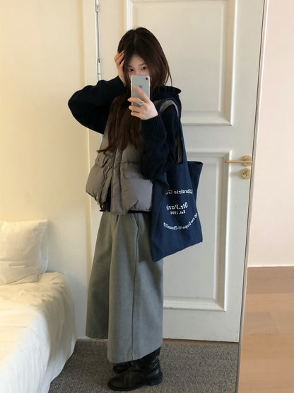 // 帥氣八分毛呢料加絨褲(連小腰包+腰帶)