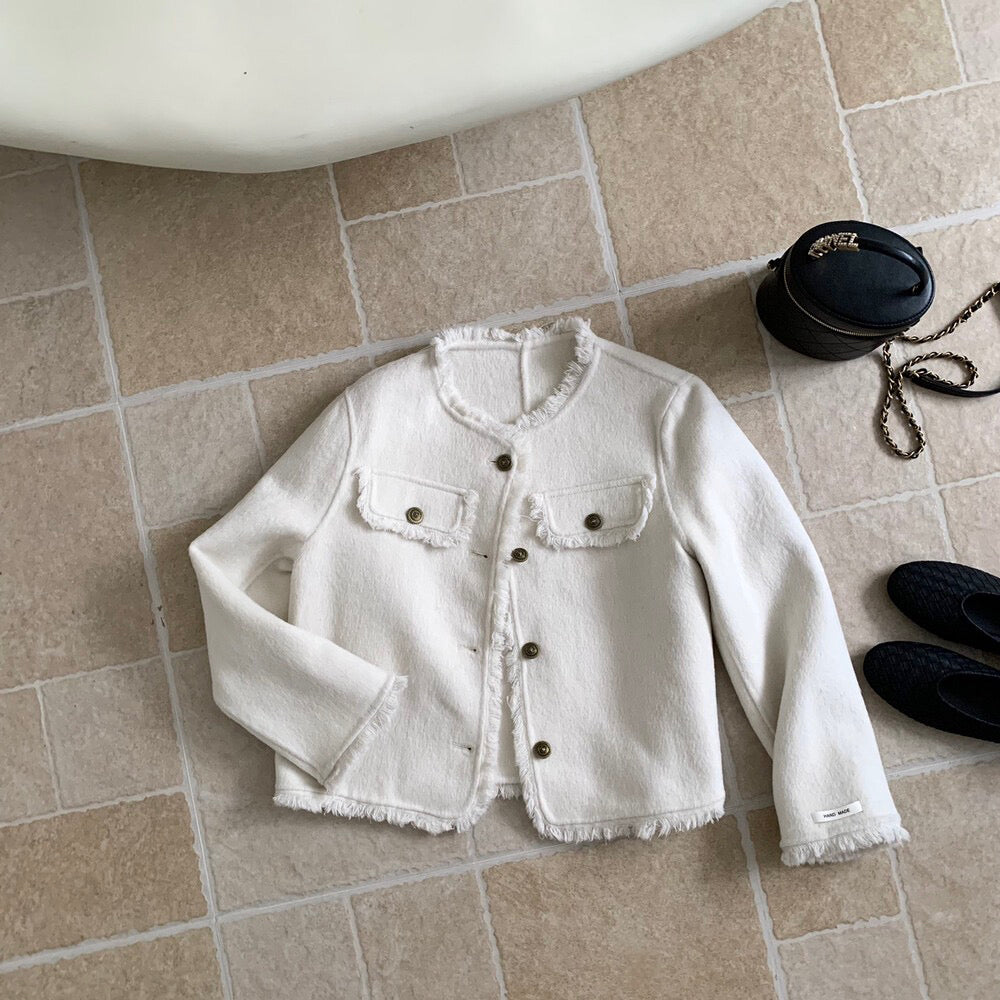 回饋價！// 氣質流蘇邊小香風100%羊毛雙面手工外套