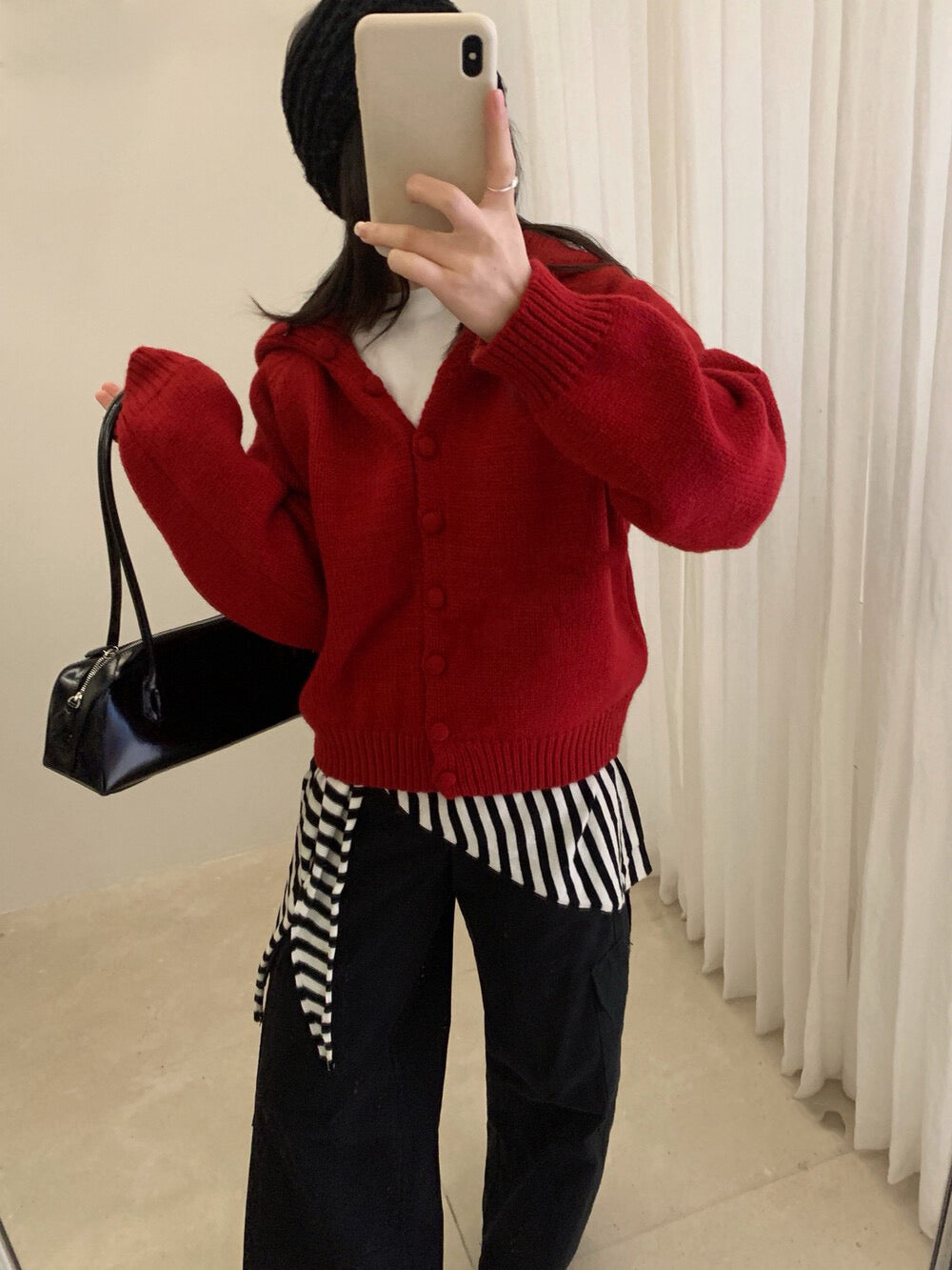 // 質感包扣連帽排扣毛衣