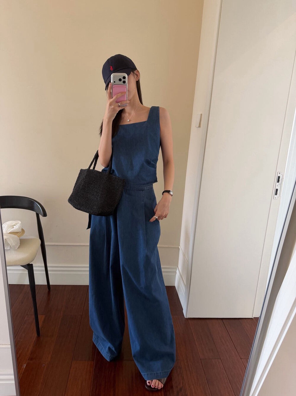 S23 / 方領牛仔背心+側扣設計感牛仔闊褲套裝(可分開單買)