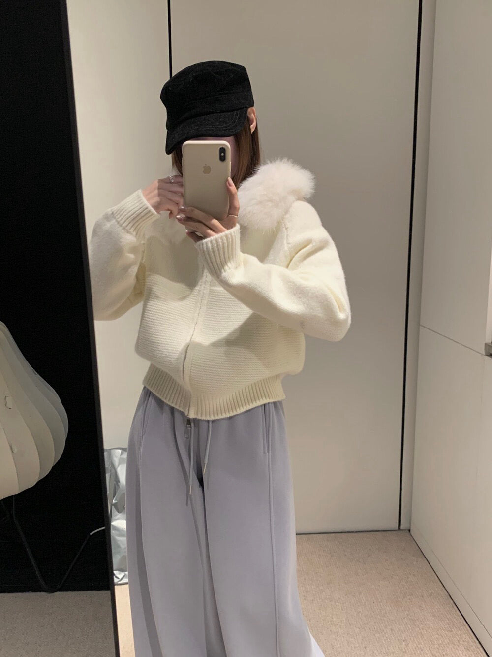 // 拼織紋可拆卸毛毛邊連帽CD