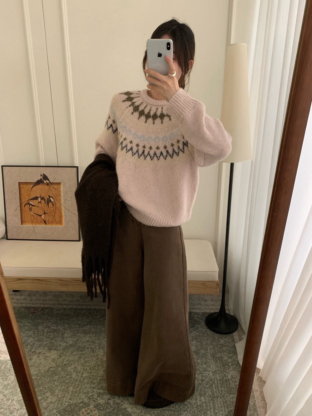 // 20%羊毛聖誕必備花紋圓領毛衣