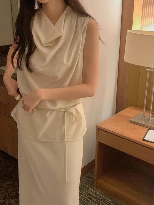 // 垂垂領口silky連腰帶背心
