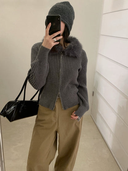 // 復古感毛毛領拉鍊CD