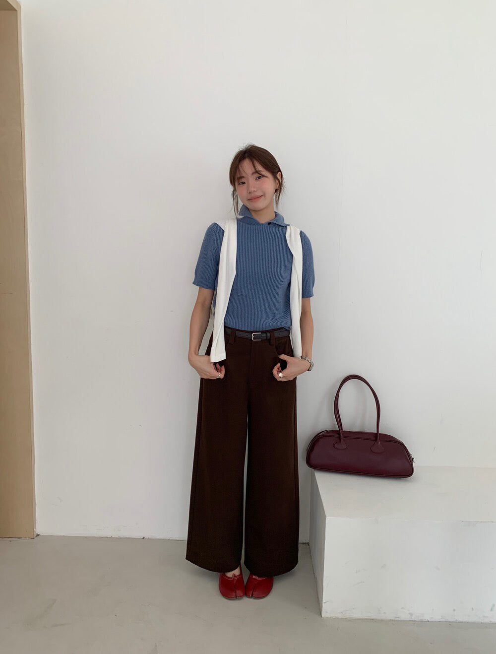 // 褲型超好簡約花邊直腳九分褲