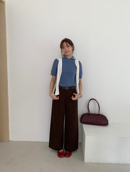 // 褲型超好簡約花邊直腳九分褲