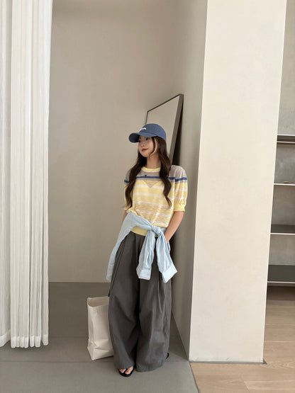 K12 / 復古撞色間條短袖針織上衣