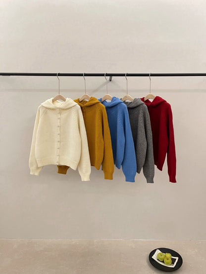 // 質感包扣連帽排扣毛衣